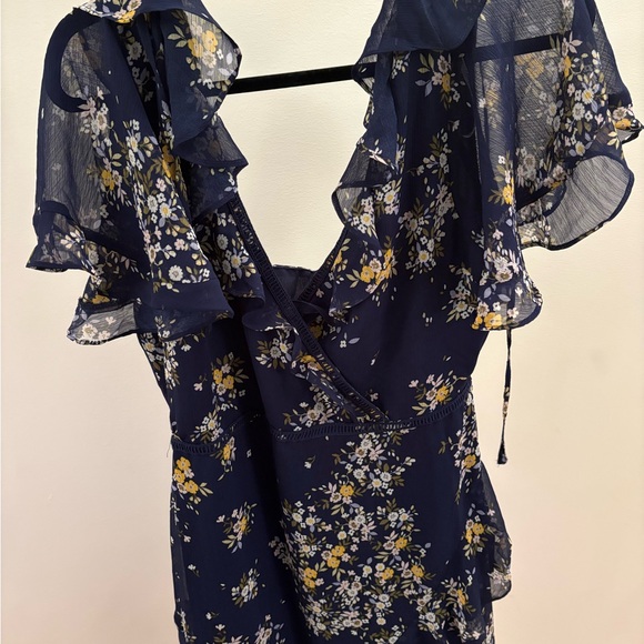 Lulu’s Sweetheart Navy Blue Floral Sleeve Mini Dress - Picture 3 of 4